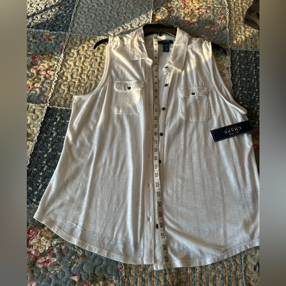 Chaps sleeveless white button up knit top size XL